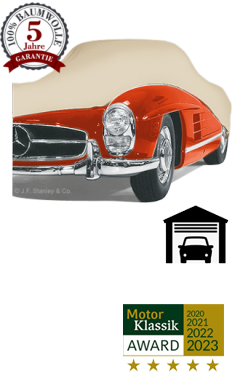 Auto-Pyjama® Cotton Creme Indoor Car Cover auf einem Mercedes mit Garantiesiegel und Auszeichunung